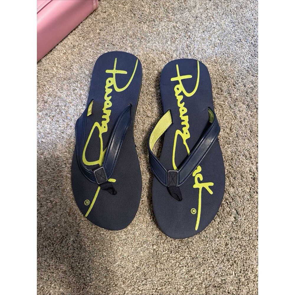 Men's Panama Jack Lightweight Flip Flops Size 10/11 Large Navy W/ Neon Write Out